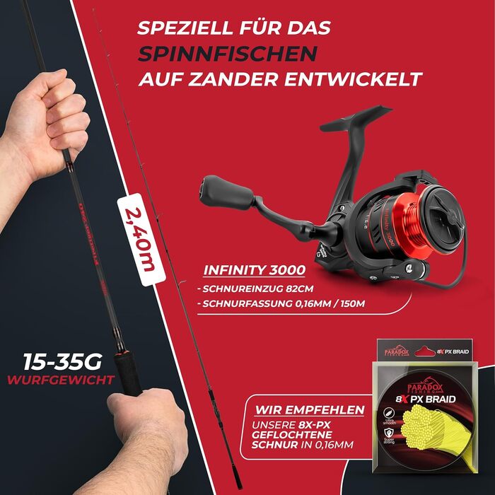 Вудилище для спінінгу Paradox Fishing Firetiger I 2.1 м/2.4 м/2.7 м I 5-20 г/ 15-35 г/ 20-60 г I Вудилище для лову окуня I Вудилище для судака I Вудилище для щуки - Вудилища для спінінгу 2.4 м 15-35 г котушка 3000 Вудилище та котушка