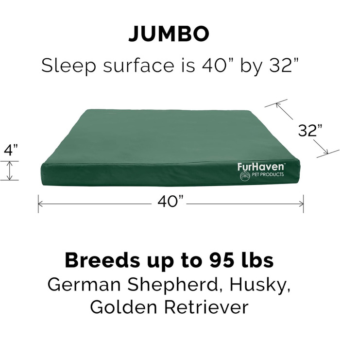Ортопедичне ліжко для собак Furhaven XL, водостійке, для використання в приміщенні/на вулиці, з логотипом, Oxford Polycanvas, зі знімним чохлом, що прається - Forest, Jumbo (X-Large Д 102 x Ш 81 x В 10 см Forest)