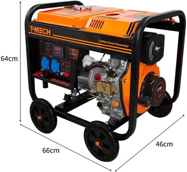Дизельний генератор 2 кВА, генератор відкритого типу, аварійний генератор, 230 В, 3,8 кВт, 5-в-1, цифровий дисплей, однофазний, ручний, вихід змінного/постійного струму, порошкове покриття, місткість паливного бака 12,5 л, інструменти та лійка