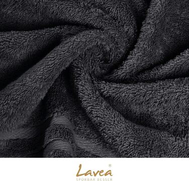 Комплект килимків для ванної Lavea з 4 предметів, килимки для ванної 5080 см, нековзні килимки для ванної, 100 бавовняна махрова тканина, 800 г/м з підвищеною абсорбцією, можна прати при 60C, серія Elena, килимки для ванної, комплект з 4 предметів, антрац