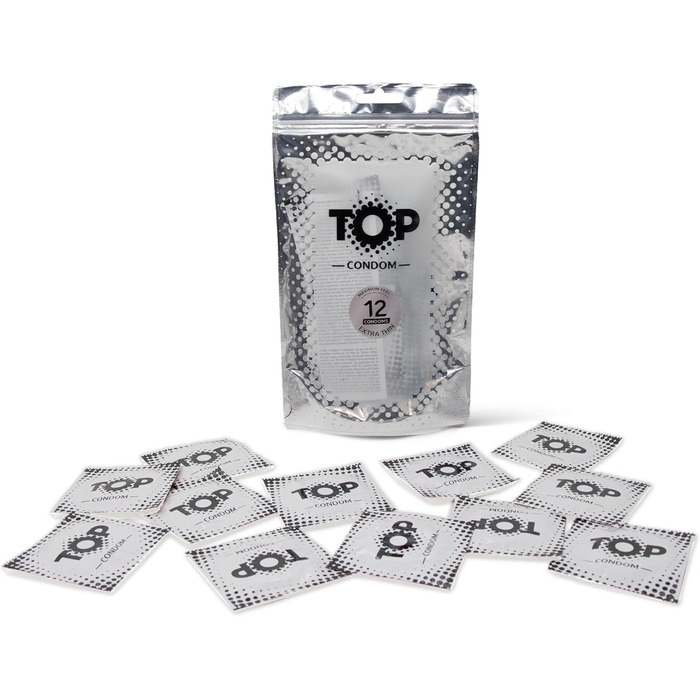 ТОП-презервативи, упаковка з 12 шт. , тонкі, натуральні та чутливі, виготовлені з латексу, з резервуаром, діаметр 53 мм, для чоловіків, надзвичайно тонкі