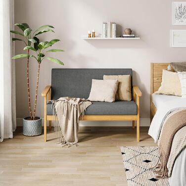 Місний диван Dripex, сучасний скандинавський тканинний диван, диван для відпочинку з дерева та лляної тканини, м&39який диван для вітальні, спальні, офісу, темно-сірий, 113x67x75см, 2-