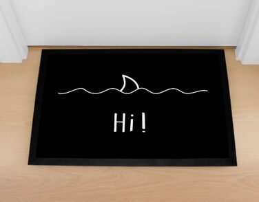 Килимок для дверей MoonWorks з привітанням &quotПривіт&quot - Хвилі акулячих плавців - Іронічна гра слів - Нековзний та миється - Чорний - 60x40 см - Привіт Чорний