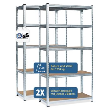 Подвійний надміцний стелаж Grafner XXL з 10 полицями з МДФ, максимальне навантаження 1750 кг, сертифікований TV/GS, закруглені кути, 180x180x40 см, безболтовий стелаж Twin Pack, стелаж для зберігання, стелаж для підвалу