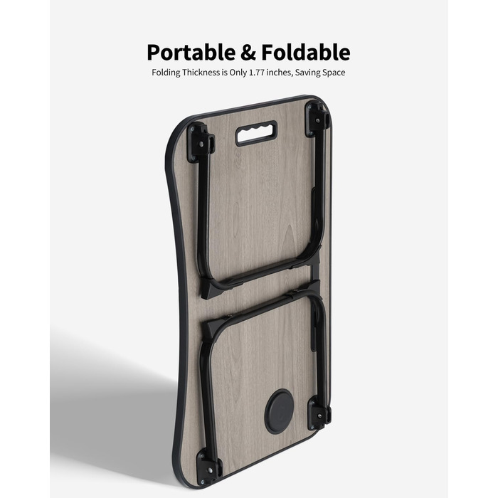 Складаний столик для ноутбука на коліна, портативний столик для ліжка з підставкою для напоїв, слотом для планшета та ручкою для перенесення. Ідеально підходить для роботи, письма, малювання та їжі. Сірий дерев'яний