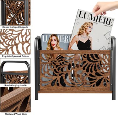 Дерев&39яна підставка для газет, сучасний тримач для журналів, елегантна підставка для журналів у скелетному візерунку, кошик для зберігання, колекціонер журналів, органайзер для зберігання каталогів, 33x26x17 см