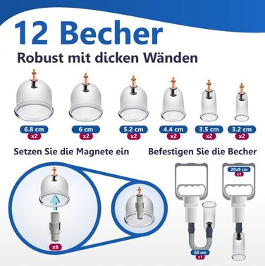 Келихи та набір для банок NAMASTEY із пластику 12 шт. Набір для банок з вакуумним насосом Терапевтичні магніти Келих для ефективного використання Нетрадиційна медицина та баночний пінг