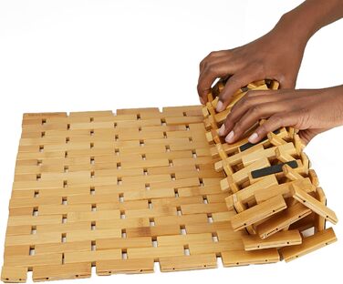 Колекція Mind Reader Bali, розкішний бамбуковий килимок для душу в рулоні, 23.5 'L x 16.5 W x 0.4 H, коричневий, коричневий