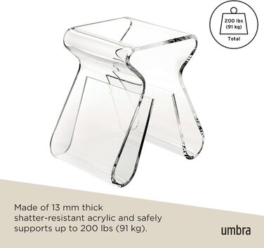 Акриловий журнальний столик Umbra Magino сучасний стілець із місцем для зберігання та полицею для журналів, прозорий універсальний журнальний столик для вітальні, спальні та офісу