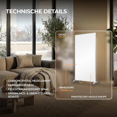 Інфрачервоний обігрівач BR Bringer, окремостоячий пристрій - 1000 Вт - Енергозберігаючий - Мобільний електричний обігрівач на ніжках на колесах - Сертифіковано TV та GS - Німецький бренд якості (білий) Білий 1000 Вт