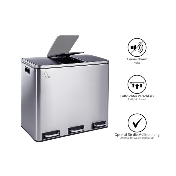 Відро для сміття з 3 відділеннями Відро для паперу 54 л Педальний відро для сміття Відро для сміття Переробка Відокремлення сміття