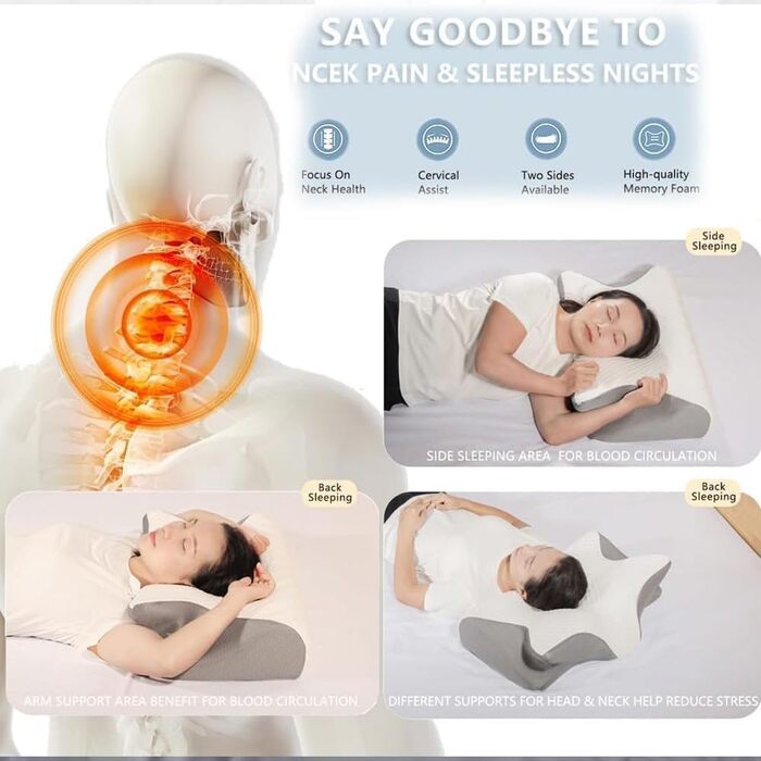 Подушка Curosleep, ергономічна ортопедична подушка для шиї з піни з ефектом пам&39яті, ергономічна подушка для голови для полегшення болю в шиї, для сну на спині, боці та животі, яку можна прати, прохолодна наволочка (чорна)