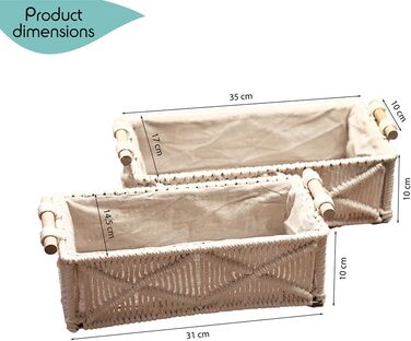 Квадратний кошик для зберігання, плетений, з тканинною підкладкою, білий, комплект з 2 шт.