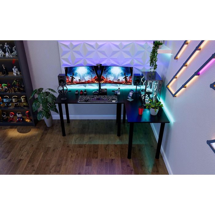 Кутовий стіл SyberDesk Gaming Pro LED 185x120 см зі світлодіодним підсвічуванням - Великий комп&39ютерний стіл - Міцний комп&39ютерний стіл (правий)