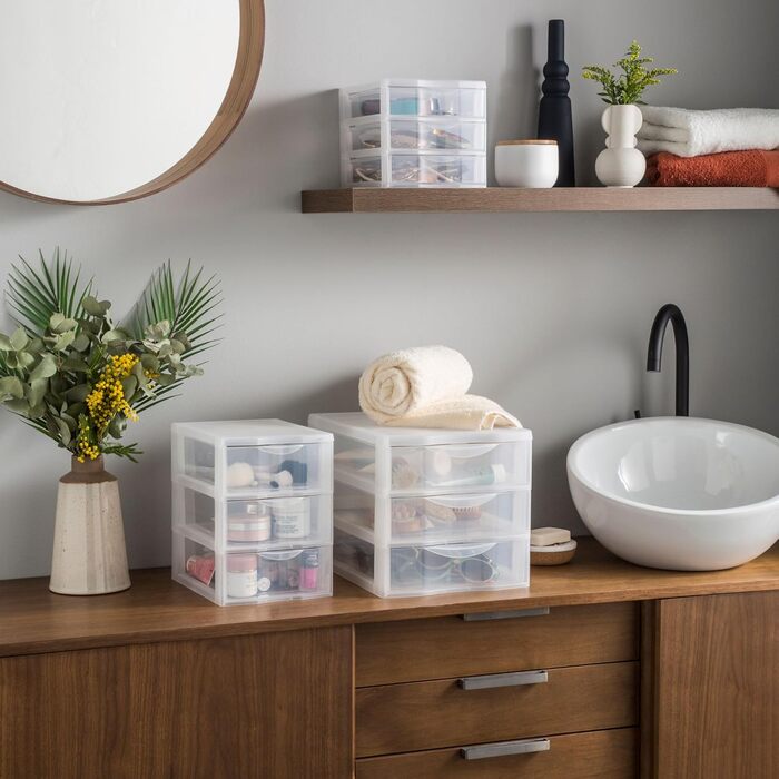 Пластиковий ящик, 3 прозорі шухляди формату А5, висота 25,5 см, можна штабелювати, ідеально підходить для зберігання косметики, пр