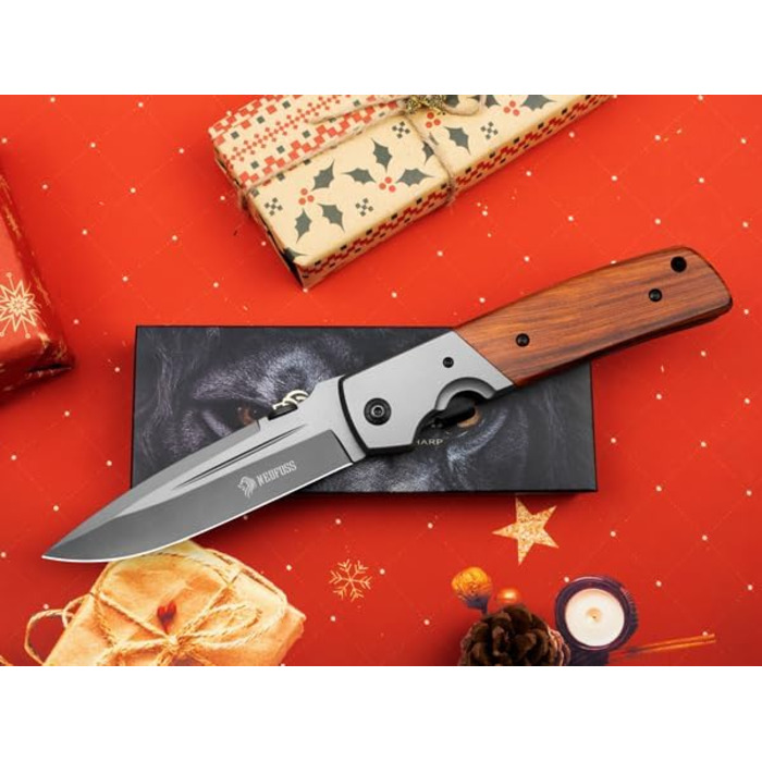 Складаний ніж NedFoss DA52, великий одноручний ніж 28 см з дерев'яною ручкою та замком, кишеньковий ніж з кліпсою, ніж для виживан