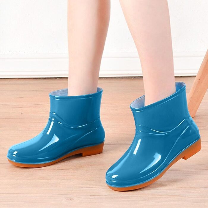 Універсальне нековзне дощове взуття для роботи, дощовики для чоловіків та жінок, нековзні платформи на відкритому повітрі, водонепроникні чоботи до щиколотки, широкі чоботи-ковзанки, короткі чоботи, садові, 36 EU, синього кольору