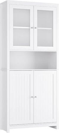 Книжкова шафа-вітрина з дверцятами Висока шафа Вітальня Буфет Їдальня Багатофункціональна шафа Біла 84x32x190 см, 190