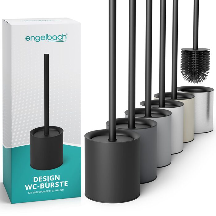 Чорна силіконова щітка для унітазу Engelbach з ручкою та тримачем з нержавіючої сталі Антибактеріальний дизайн Сучасний тримач для щітки для унітазу