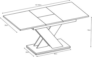 Розкладний обідній стіл Furneo Modern, 120-160 см, сірий мармуровий ефект, Tavolo02, МДФ