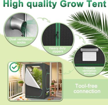 Гроубокс для вирощування в приміщенні, світлонепроникний та водонепроникний, з прозорим вікном огляду. Намет для рослин з тканини Oxford 600D. Намет для вирощування томатів, овочів та інших культур в приміщенні - 80x80x160 см.
