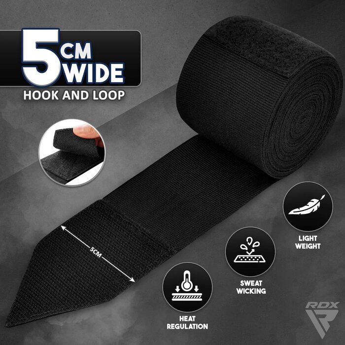 Професійні боксерські накладки RDX 4,5 м для боксу, ММА, муай-тай, еластичні накладки з петлею для великого пальця, довгі бавовняні внутрішні рукавички, кікбоксинг, тайський бокс, боксерська груша, тренування з боксерськими кульками, стандартні накладки д