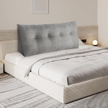 Подушка для читання OHMG XXL, 120/140/160/180/200 см, клиноподібна подушка, сіра, велика трикутна подушка для дивана, поперекова опора, велика подушка, підтримка спини, підголівник, відпочинок, поперекова опора (сіра, 120 см) сіра 120 см