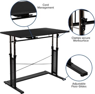Стіл Flash Furniture з регульованою висотою, металевий, чорний, 99,7 см Ш x 60,3 см Г x 69,290,8 см В Чорний 39,25&39 Ш x 23,75&39 Г x 27,25-35,75&39 В