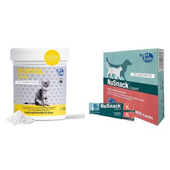 Вигідний набір Порошок NutriLabs Irostol для котів 100 г & Ласощі-паста NuSnack для заохочення або прийому ліків
