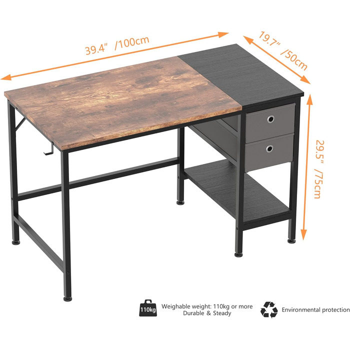 Письмовий стіл HOMIDEC, комп'ютерний стіл для ПК з ящиками і підставкою для навушників, офісний стіл дерев'яний офісний стіл для о