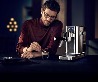 Портафільтр 1400 Вт, портафільтр-машина, 3 вставки, для 1-2 чашок еспресо, також для стручків, 15 бар, піддон для чашки, насадка для спінювання молока, матова нержавіюча сталь