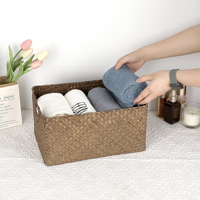 Відкритий кошик для зберігання морської трави, вітальня, стіл, декоративна коробка, плетений плетений кошик для рушників, прямокутний органайзер для зберігання у ванній кімнаті, коробка, полиці та столи, багатоцільовий медіа-органайзер для кави