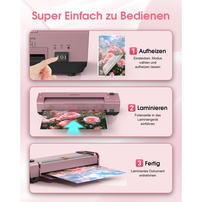 Дюймовий ламінатор A3/A4 з 20 пакетами для ламінування, гарячий та холодний ламінатор, ABS-пластик із захистом від застрягання, 10-в-1 ламінатор з різаком, тримером та закруглювачем кутів для офісу, школи та дому (шовково-червоно-сріблястий), 13-