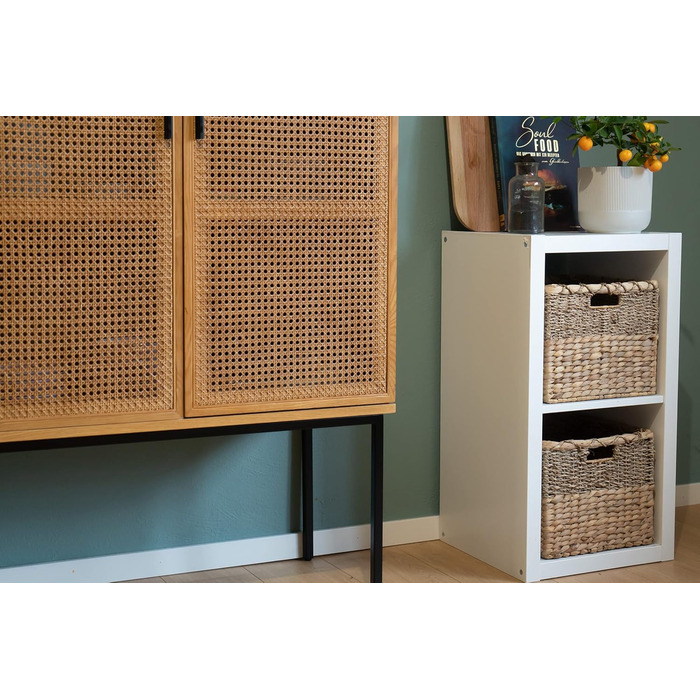 Плетений кошик для зберігання з водяного гіацинта та морської трави, прямокутний - квадратний кошик з полицями - Kallax/Expedit - Д 34 см, , натуральний