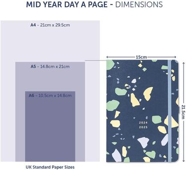 Щоденний календар на середину року з серпня 2024 року по серпень 2025 року - Terrazzo - Планувальник A5 з тримачем для ручки, гумовою застібкою та річним планувальником