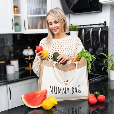 Затишна сумка з джутової тканини подарунок для мами, майбутньої мами або вагітної. Велика сумка для покупок з рафії джутова сумка