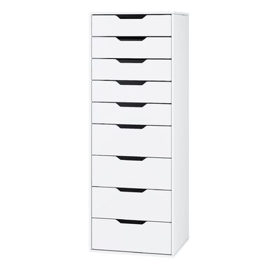 Білий комод з 9 шухлядами, вузький комод, високий комод для спальні, вітальні, офісу, коридору, 45 x 40 x 124 см