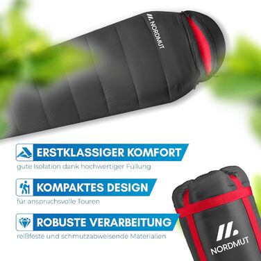 Спальний мішок для дорослих NORDMUT Маленький розмір упаковки та надлегкий (900/1500 г) 3-сезонний (250 г/м) та літній спальний мішок (100 г/м) Муміїний спальний мішок для кемпінгу, активного відпочинку та фестивалів, сірий, 3-сезонний спальний мішок