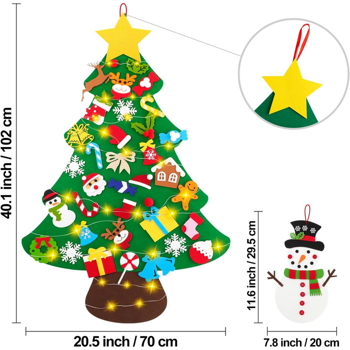 Фетровий різдвяний ялинка Lanpn зі сніговиком з фетру, дитячий різдвяний набір для рукоділля своїми руками 102 см, різдвяна ялинка з 40 знімними прикрасами, підвісний декор для дому, дверей, стіни, стиль 02