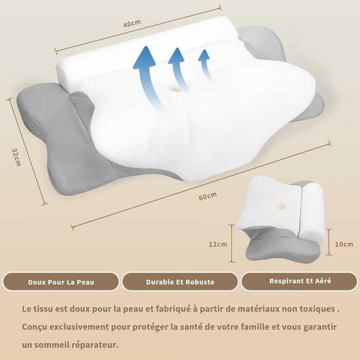 Ортопедична подушка LAMB з піни з ефектом пам&39яті, ергономічна подушка для сну на боці, підтримка шиї та валик для шиї два в одному, сірий колір