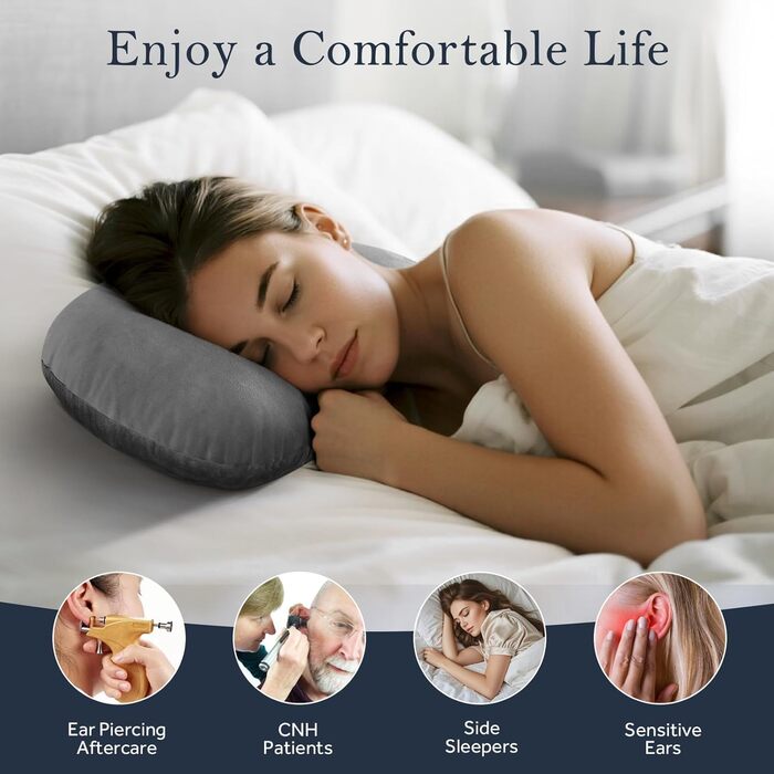 Амбушури для тих, хто спить на боці, більший вушний отвір для комфортного сну, регульовані амбушури з мяким чохлом, який можна прати ідеально підходять для догляду та підтримки проколотих вух (сірі)