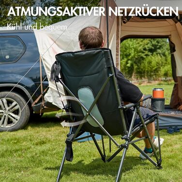 Крісло для кемпінгу Portal, складне, вантажопідйомність 180 кг, з високою спинкою, регульоване, крісло для кемпінгу/рибальства, садове крісло, крісло з сумкою та тримачем для напоїв для саду, балкону, пікніка, чорне