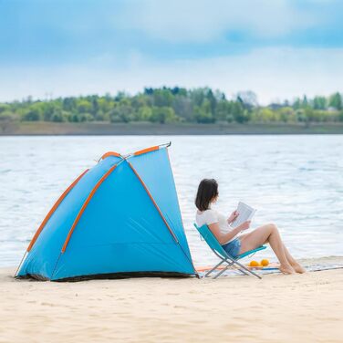 Пляжний намет Blumixx Pop-Up для 2-3 осіб вітрозахисний та сонцезахисний пляжний намет, компактно складаний, легкий дорожній пляжний намет, дитячий пляжний намет, захист від ультрафіолету, 220x120x120 см, бірюзовий