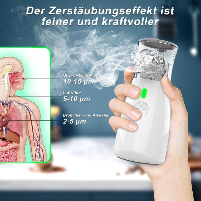 Небулайзер Nauotk Inhaler, портативний інгалятор для дорослих і дітей об'ємом 10 мл безшумний USB-C, що перезаряджається з мундштуком для дому та подорожей, білий