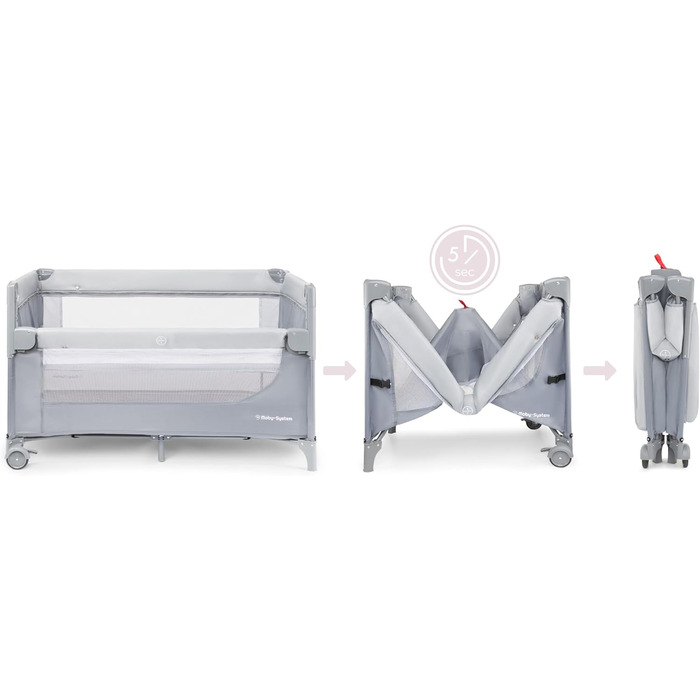 Дитяче ліжечко Moby-System Closely 3-в-1 - дитяче дорожнє ліжечко з пеленальною підкладкою, матрацом, сумкою для перенесення - регульована по висоті приліжкова ліжечка, манеж (6 предметів)