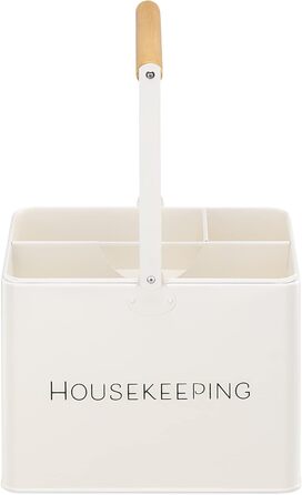 Коробка для домашнього господарства Navaris - 3 знімні відділення - Органайзер для засобів для чищення з ручкою для зберігання посуду - Вінтажний кошик для прибирання - Білий матовий