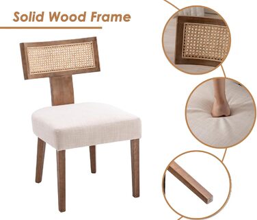 Комплект кухонних стільців Chairus з 2 предметів, обідніх стільців, дерев&39яних вінтажних стільців, м&39яких стільців зі спинкою з ротанга для вітальні (бежевий), 2 шт., бежевий-2