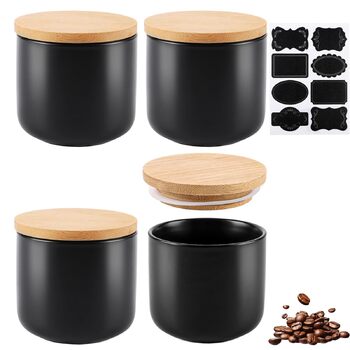 Набір керамічних банок WOPPLXY з 4 предметів з кришкою та наклейкою, чорна керамічна банка об&39ємом 260 мл з кришкою, чорна керамічна банка для зберігання кави, спецій, цукру, чаю