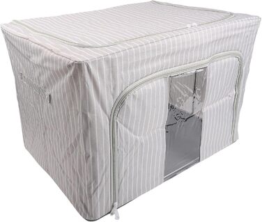 Складаний ящик для зберігання з вологостійкої тканини Оксфорд та сталевого каркасу, подвійною блискавкою зверху та прозорою передньою частиною для зручного зберігання та легкого доступу (66 л синього кольору, 66 л синього кольору в смужку)