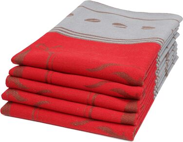 Набір з 5 чайних рушників, 50x70 см, бавовна, кавовий мотив, червоний